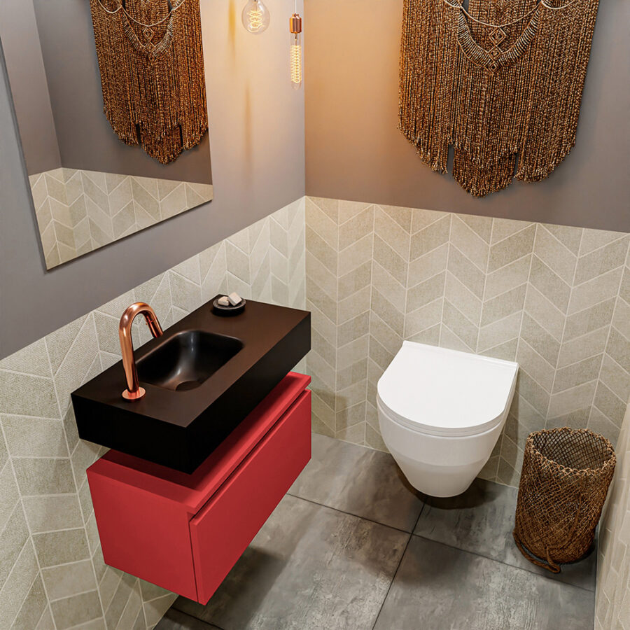 MONDIAZ ANDOR 60cm toiletmeubel fire. LEX 60cm wastafel urban positie links. Met 1 kraangat