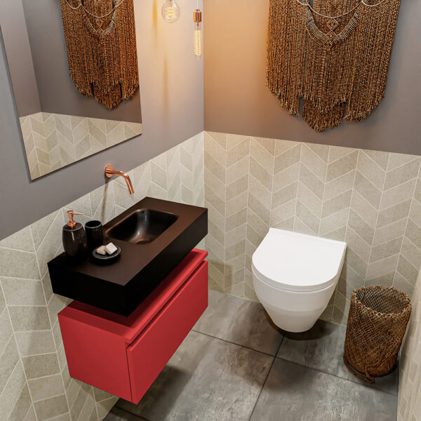 MONDIAZ ANDOR 60cm toiletmeubel fire. LEX 60cm wastafel urban positie rechts. Zonder kraangat