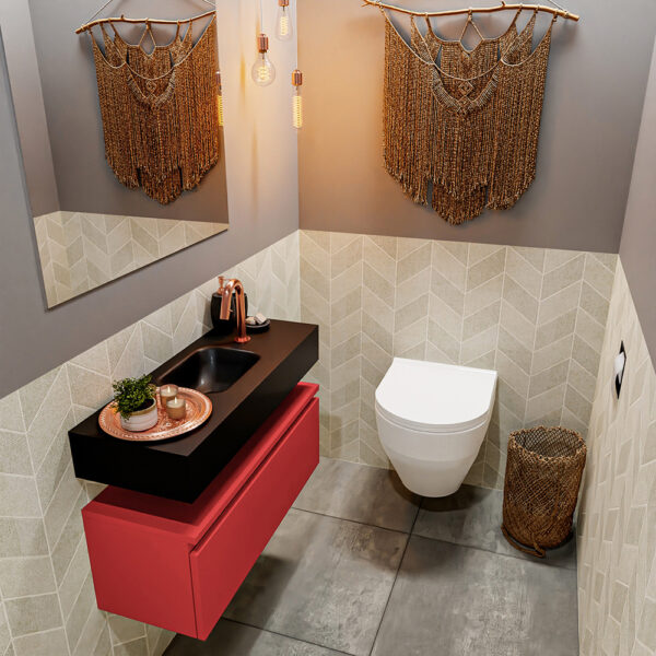 MONDIAZ ANDOR 80cm toiletmeubel fire. LEX 80cm wastafel urban positie midden. Met 1 kraangat