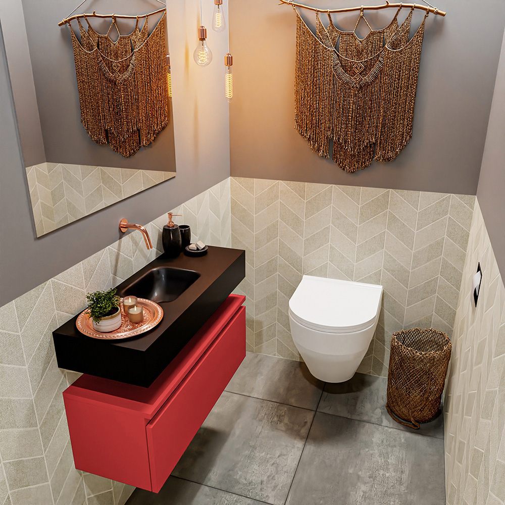 MONDIAZ ANDOR 80cm toiletmeubel fire. LEX 80cm wastafel urban positie midden. Zonder kraangat