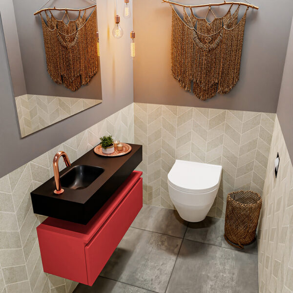 MONDIAZ ANDOR 80cm toiletmeubel fire. LEX 80cm wastafel urban positie links. Met 1 kraangat