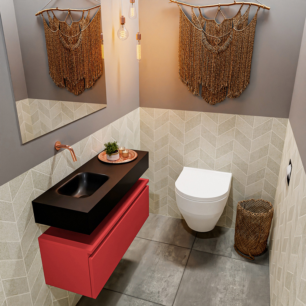 MONDIAZ ANDOR 80cm toiletmeubel fire. LEX 80cm wastafel urban positie links. Zonder kraangat