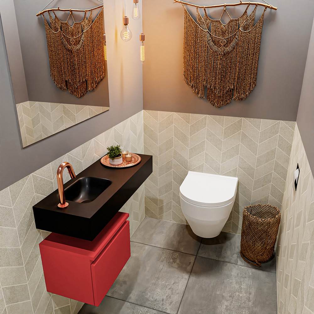 MONDIAZ ANDOR 40cm toiletmeubel fire. LEX 80cm wastafel urban positie links. Met 1 kraangat