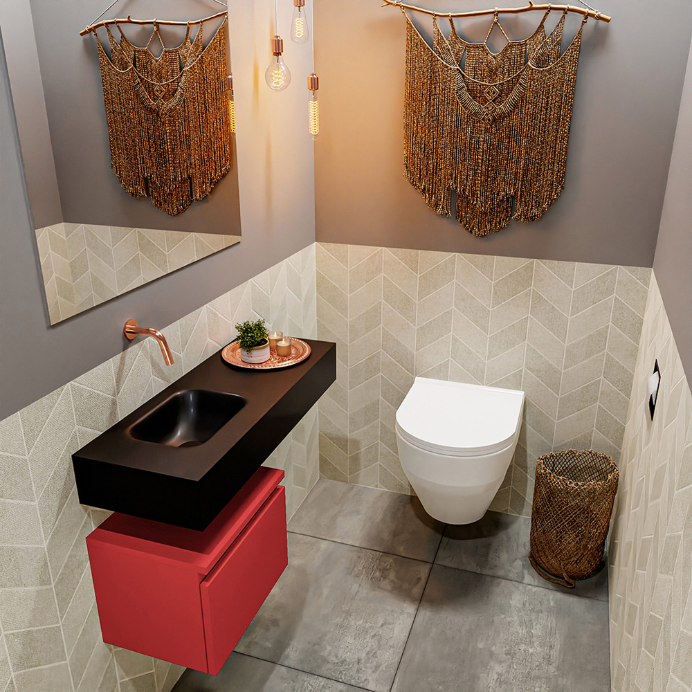 MONDIAZ ANDOR 40cm toiletmeubel fire. LEX 80cm wastafel urban positie links. Zonder kraangat