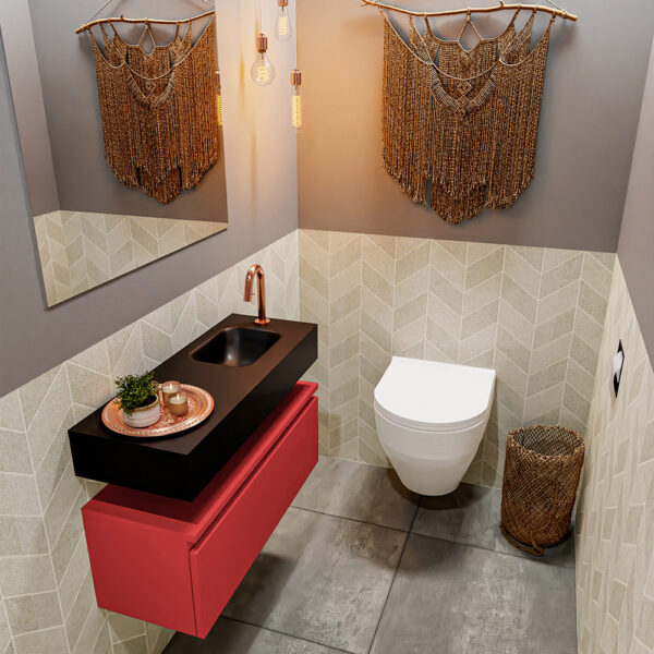 MONDIAZ ANDOR 80cm toiletmeubel fire. LEX 80cm wastafel urban positie rechts. Met 1 kraangat