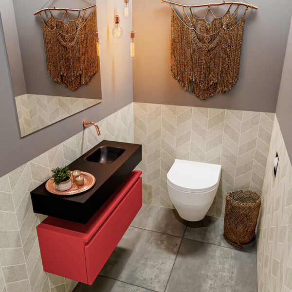 MONDIAZ ANDOR 80cm toiletmeubel fire. LEX 80cm wastafel urban positie rechts. Zonder kraangat