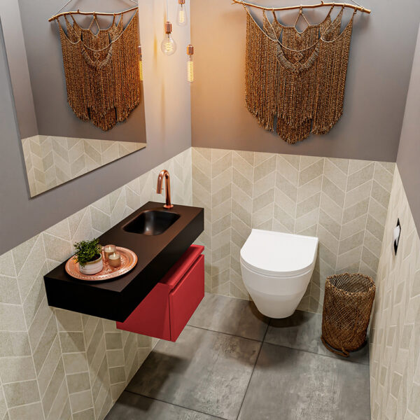 MONDIAZ ANDOR 40cm toiletmeubel fire. LEX 80cm wastafel urban positie rechts. Met 1 kraangat
