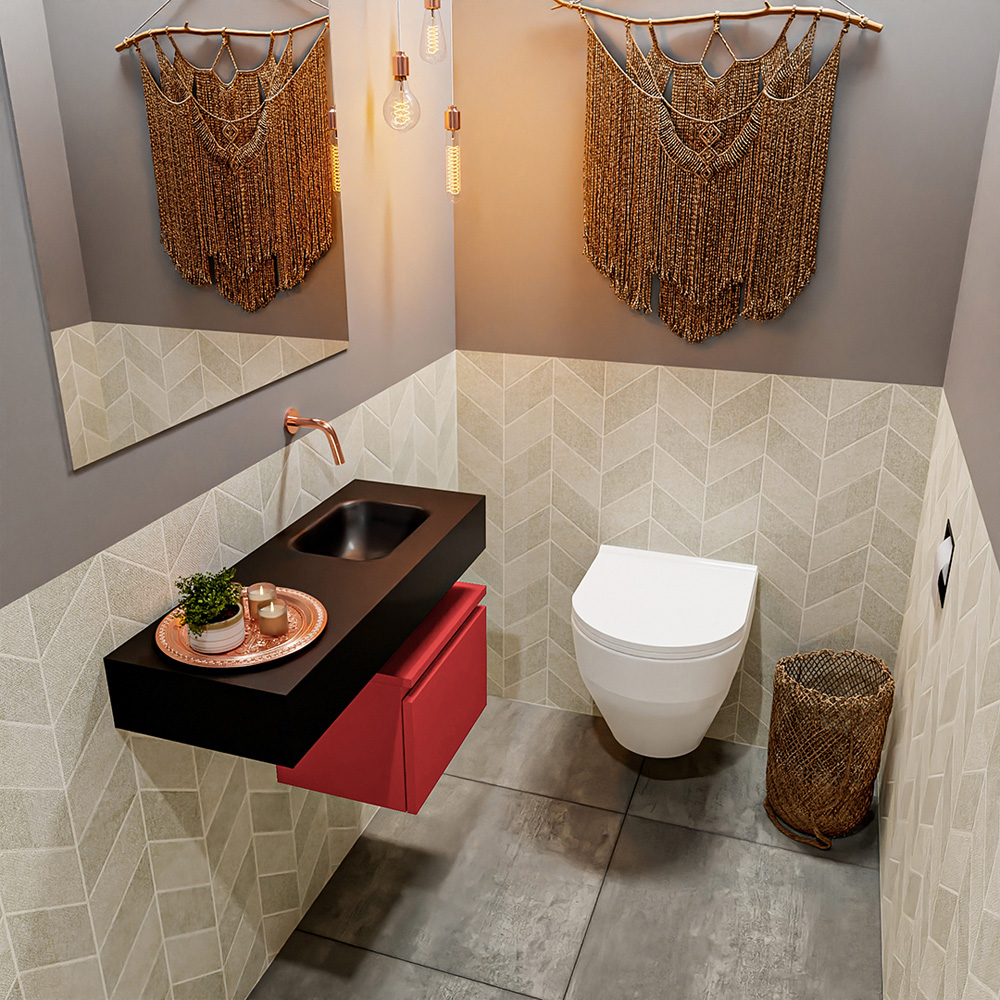 MONDIAZ ANDOR 40cm toiletmeubel fire. LEX 80cm wastafel urban positie rechts. Zonder kraangat