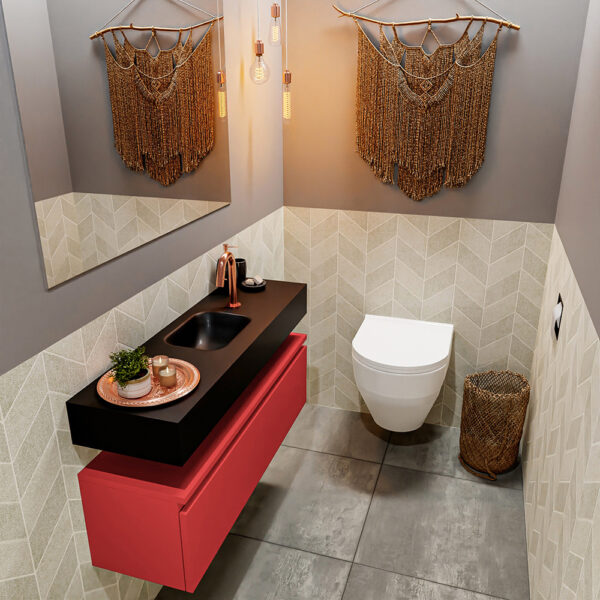 MONDIAZ ANDOR 100cm toiletmeubel fire. LEX 100cm wastafel urban positie midden. Met 1 kraangat