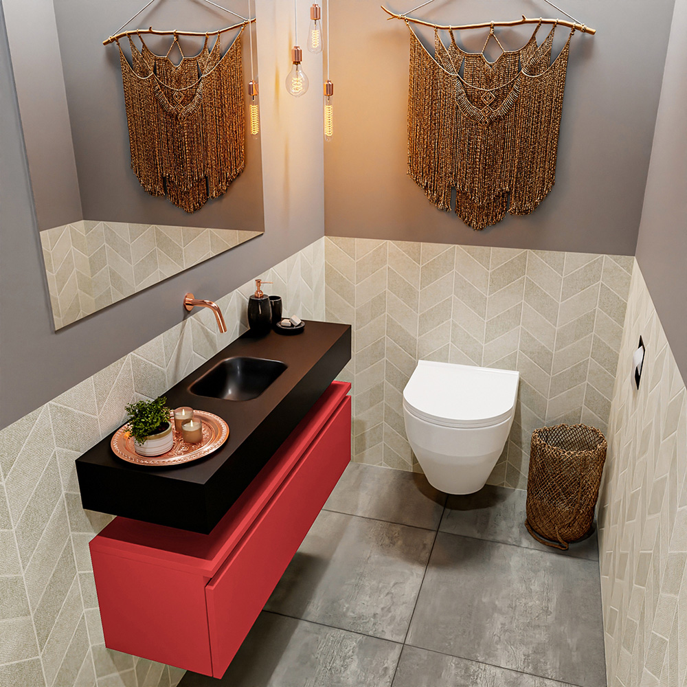 MONDIAZ ANDOR 100cm toiletmeubel fire. LEX 100cm wastafel urban positie midden. Zonder kraangat