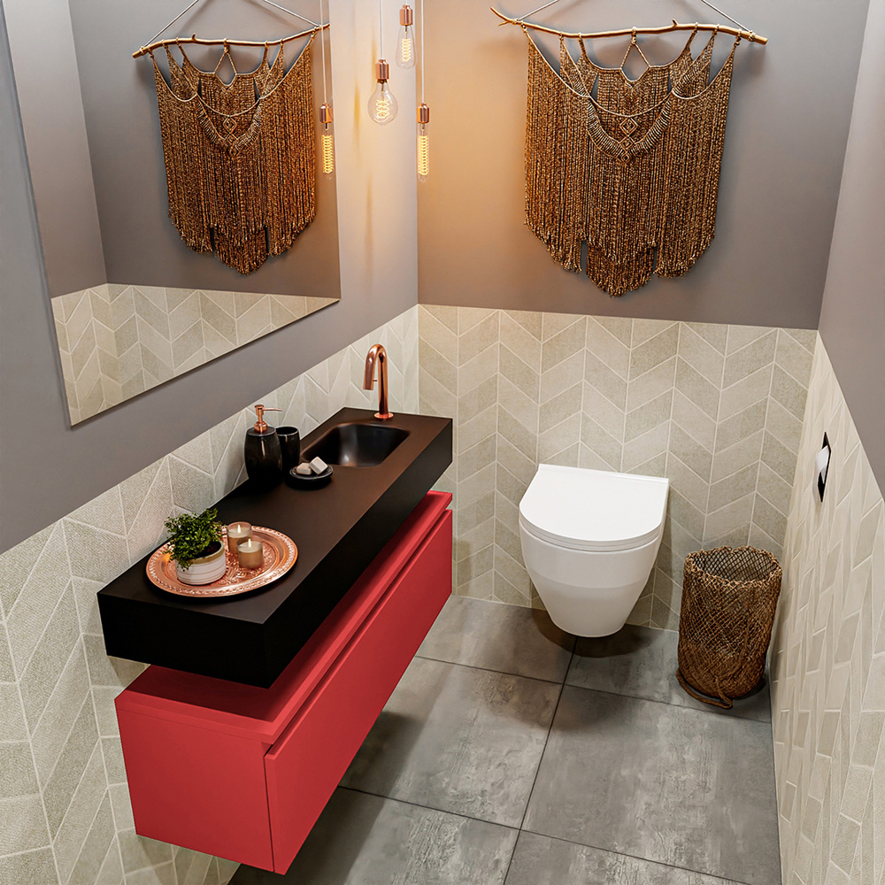 MONDIAZ ANDOR 100cm toiletmeubel fire. LEX 100cm wastafel urban positie rechts. Met 1 kraangat