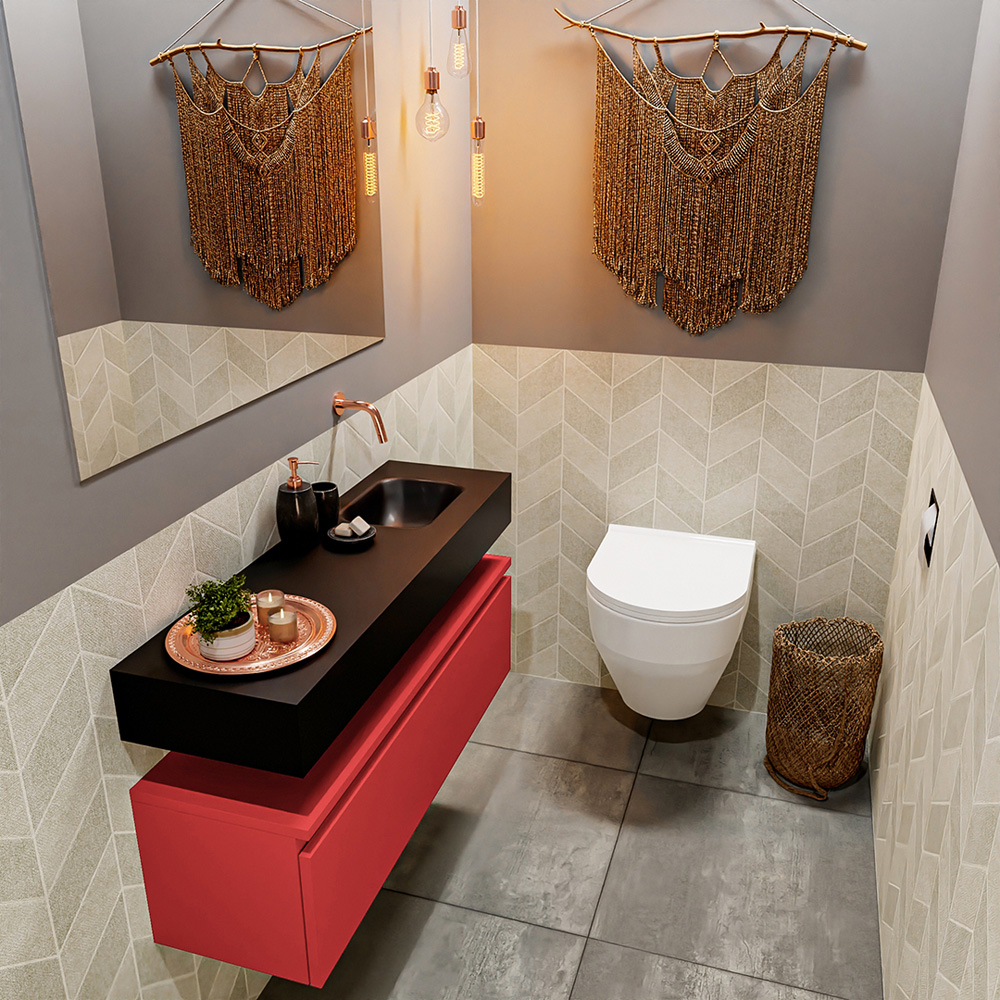 MONDIAZ ANDOR 100cm toiletmeubel fire. LEX 100cm wastafel urban positie rechts. Zonder kraangat