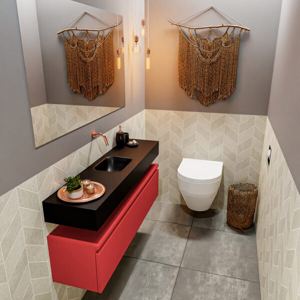 MONDIAZ ANDOR 120cm toiletmeubel fire. LEX 120cm wastafel urban positie midden. Zonder kraangat