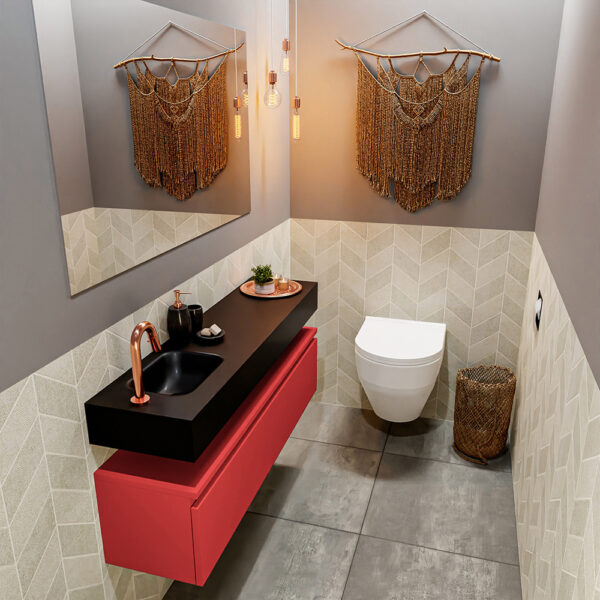 MONDIAZ ANDOR 120cm toiletmeubel fire. LEX 120cm wastafel urban positie links. Met 1 kraangat