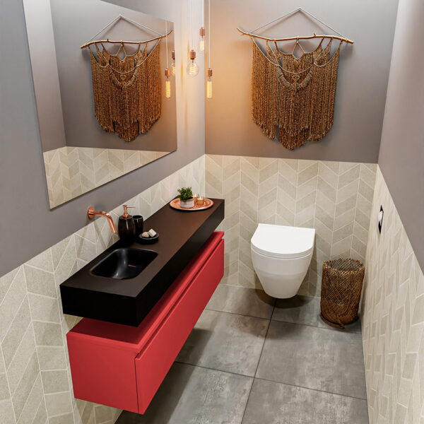 MONDIAZ ANDOR 120cm toiletmeubel fire. LEX 120cm wastafel urban positie links. Zonder kraangat