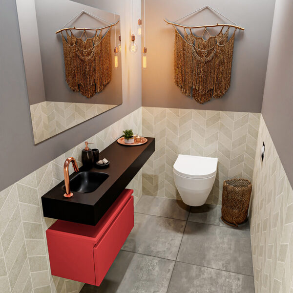 MONDIAZ ANDOR 60cm toiletmeubel fire. LEX 120cm wastafel urban positie links. Met 1 kraangat