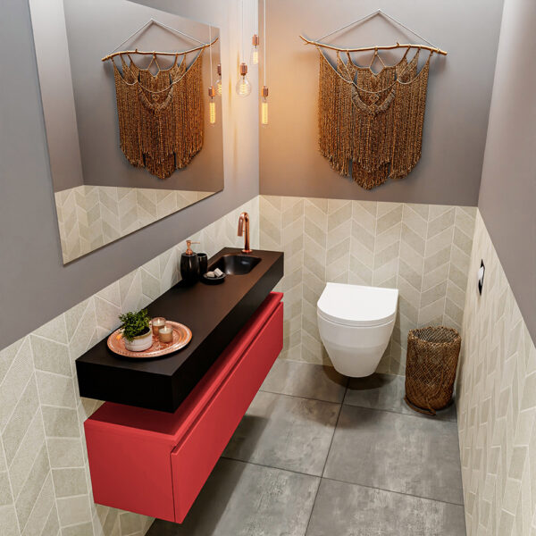 MONDIAZ ANDOR 120cm toiletmeubel fire. LEX 120cm wastafel urban positie rechts. Met 1 kraangat