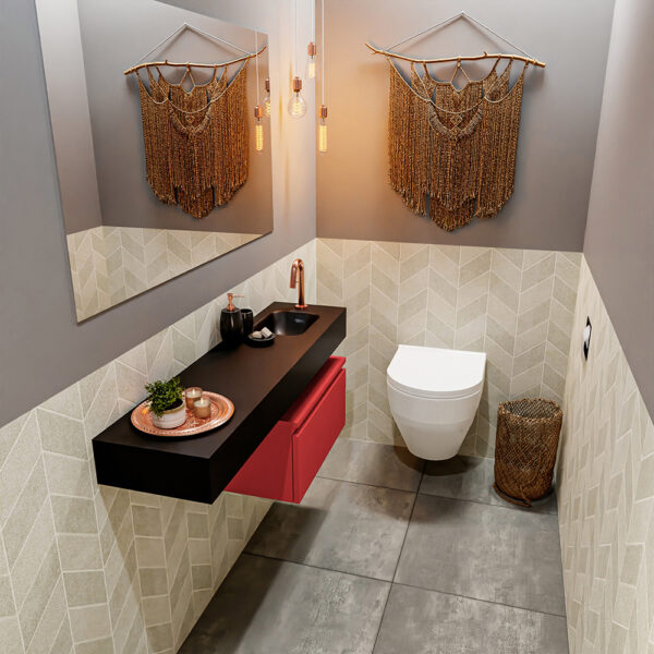 MONDIAZ ANDOR 60cm toiletmeubel fire. LEX 120cm wastafel urban positie rechts. Met 1 kraangat