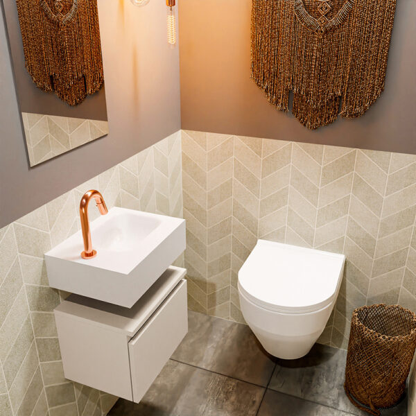 MONDIAZ ANDOR 40cm toiletmeubel linen. LEX 40cm wastafel talc positie rechts. Met 1 kraangat