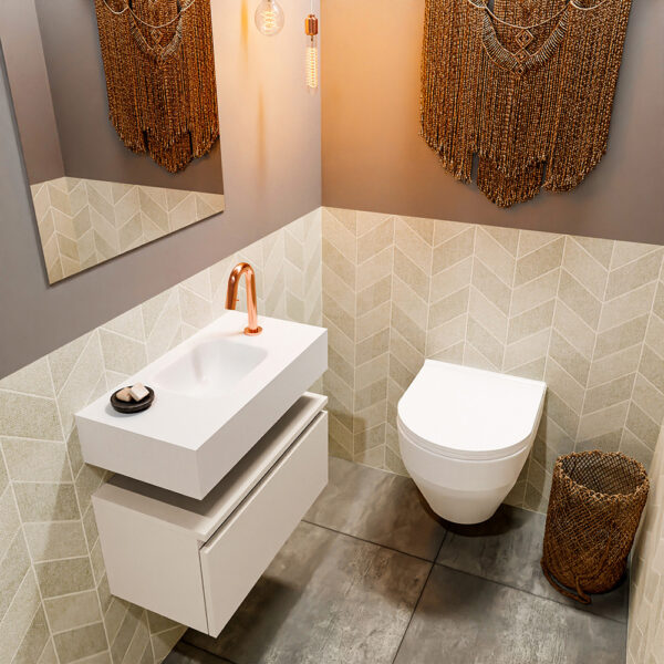 MONDIAZ ANDOR 60cm toiletmeubel linen. LEX 60cm wastafel talc positie midden. Met 1 kraangat