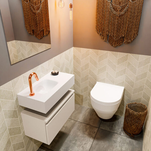 MONDIAZ ANDOR 60cm toiletmeubel linen. LEX 60cm wastafel talc positie links. Met 1 kraangat