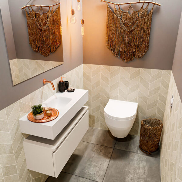 MONDIAZ ANDOR 80cm toiletmeubel linen. LEX 80cm wastafel talc positie midden. Zonder kraangat