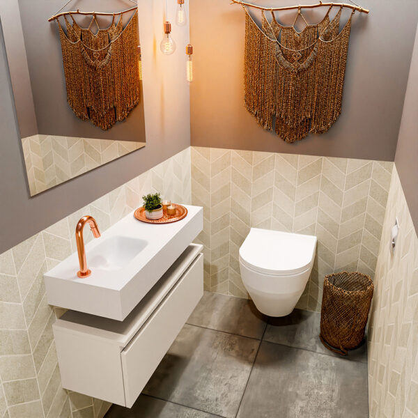 MONDIAZ ANDOR 80cm toiletmeubel linen. LEX 80cm wastafel talc positie links. Met 1 kraangat