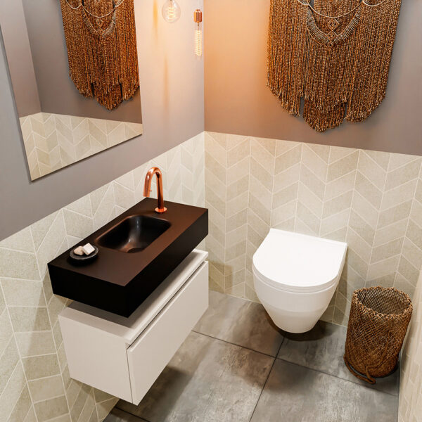 MONDIAZ ANDOR 60cm toiletmeubel linen. LEX 60cm wastafel urban positie midden. Met 1 kraangat