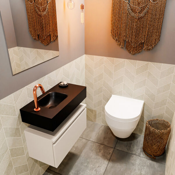 MONDIAZ ANDOR 60cm toiletmeubel linen. LEX 60cm wastafel urban positie links. Met 1 kraangat