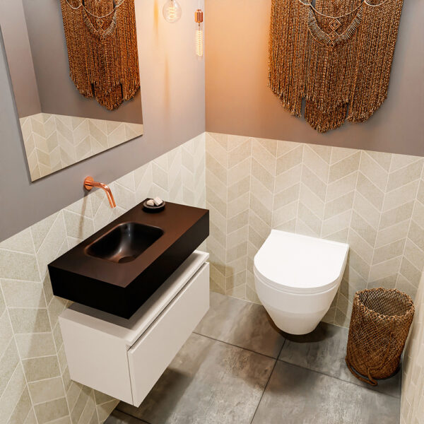 MONDIAZ ANDOR 60cm toiletmeubel linen. LEX 60cm wastafel urban positie links. Zonder kraangat