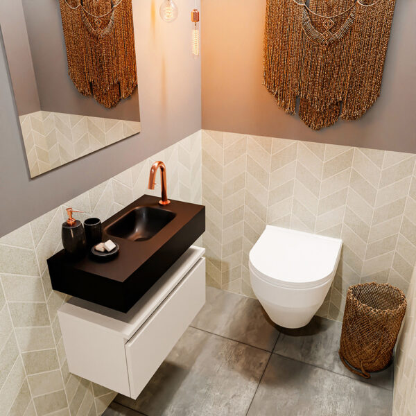 MONDIAZ ANDOR 60cm toiletmeubel linen. LEX 60cm wastafel urban positie rechts. Met 1 kraangat