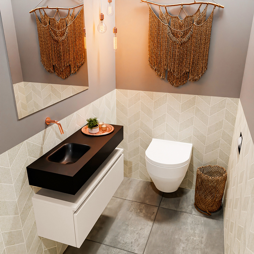 MONDIAZ ANDOR 80cm toiletmeubel linen. LEX 80cm wastafel urban positie links. Zonder kraangat