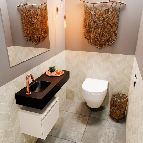 MONDIAZ ANDOR 40cm toiletmeubel linen. LEX 80cm wastafel urban positie links. Met 1 kraangat