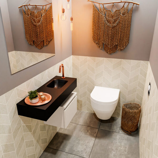 MONDIAZ ANDOR 40cm toiletmeubel linen. LEX 80cm wastafel urban positie rechts. Met 1 kraangat