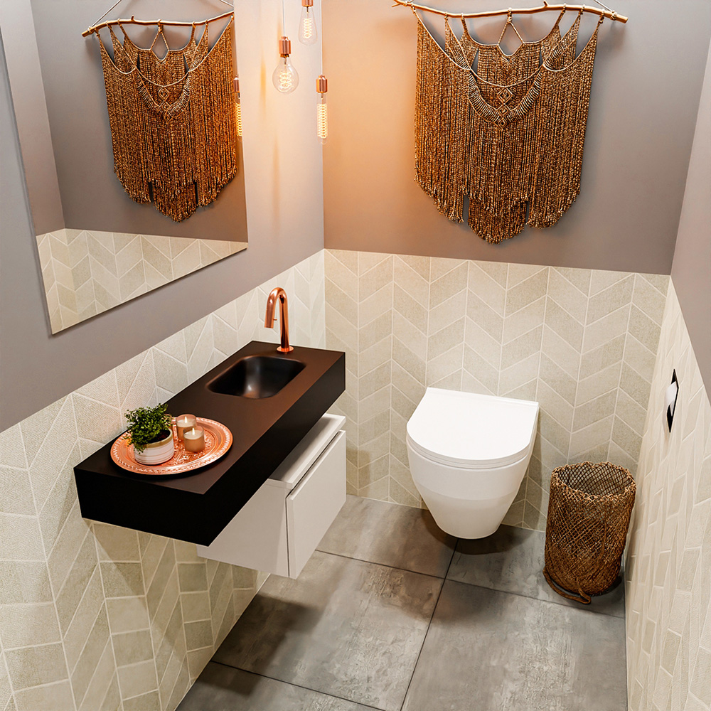 MONDIAZ ANDOR 40cm toiletmeubel linen. LEX 80cm wastafel urban positie rechts. Met 1 kraangat