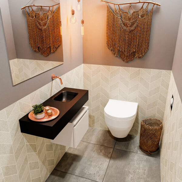 MONDIAZ ANDOR 40cm toiletmeubel linen. LEX 80cm wastafel urban positie rechts. Zonder kraangat