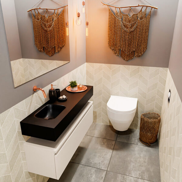 MONDIAZ ANDOR 100cm toiletmeubel linen. LEX 100cm wastafel urban positie links. Zonder kraangat