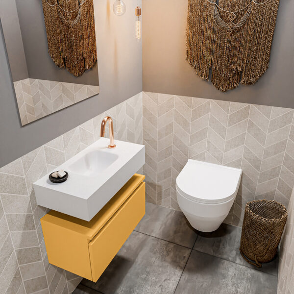 MONDIAZ ANDOR 60cm toiletmeubel ocher. LEX 60cm wastafel talc positie midden. Met 1 kraangat