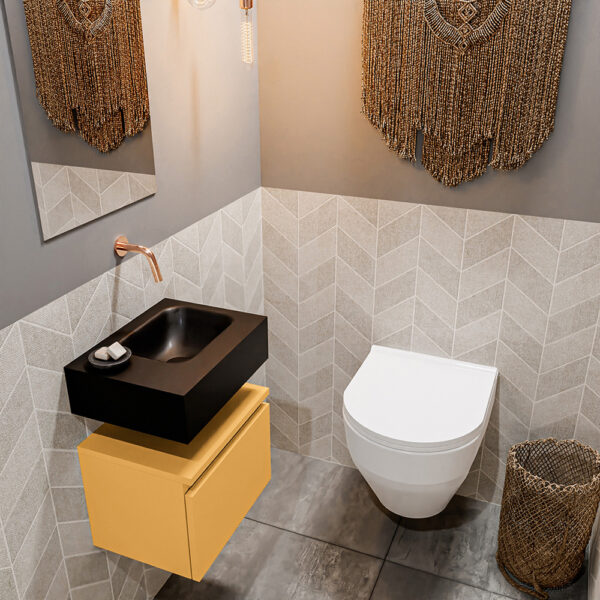 MONDIAZ ANDOR 40cm toiletmeubel ocher. LEX 40cm wastafel urban positie rechts. Zonder kraangat
