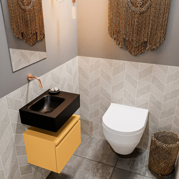 MONDIAZ ANDOR 40cm toiletmeubel ocher. LEX 40cm wastafel urban positie links. Zonder kraangat