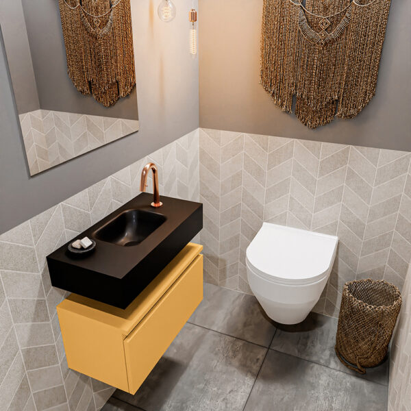 MONDIAZ ANDOR 60cm toiletmeubel ocher. LEX 60cm wastafel urban positie midden. Met 1 kraangat
