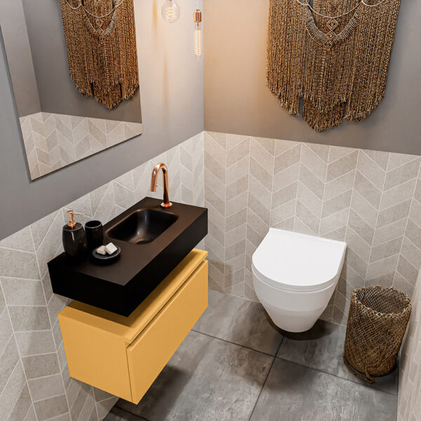MONDIAZ ANDOR 60cm toiletmeubel ocher. LEX 60cm wastafel urban positie rechts. Met 1 kraangat