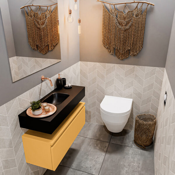MONDIAZ ANDOR 80cm toiletmeubel ocher. LEX 80cm wastafel urban positie midden. Zonder kraangat