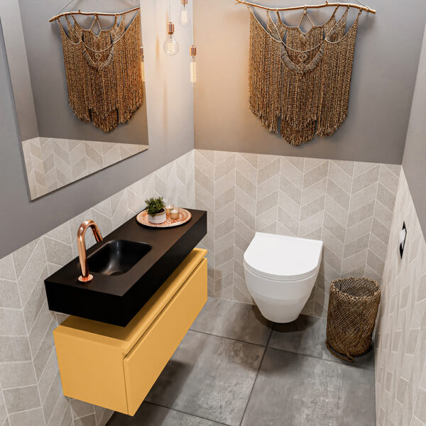MONDIAZ ANDOR 80cm toiletmeubel ocher. LEX 80cm wastafel urban positie links. Met 1 kraangat