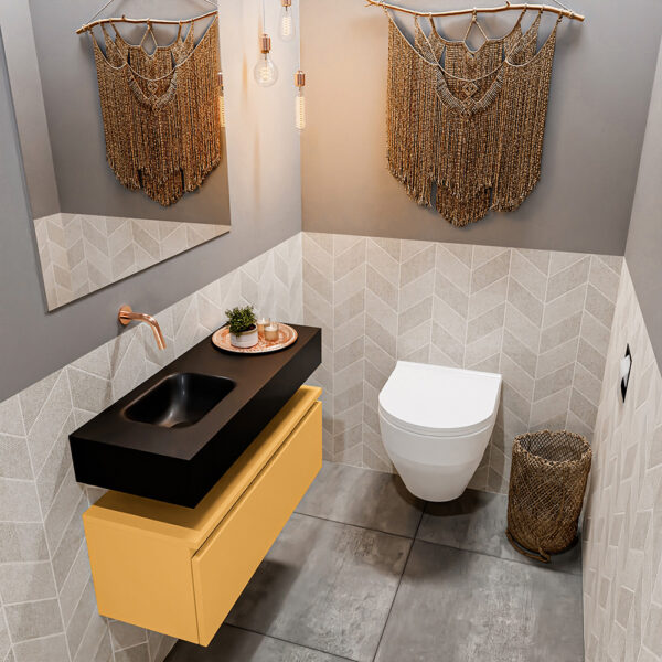 MONDIAZ ANDOR 80cm toiletmeubel ocher. LEX 80cm wastafel urban positie links. Zonder kraangat