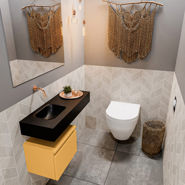 MONDIAZ ANDOR 40cm toiletmeubel ocher. LEX 80cm wastafel urban positie links. Zonder kraangat