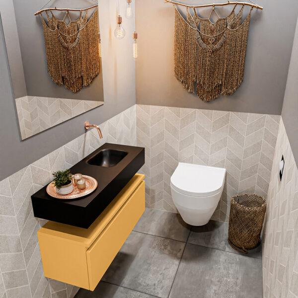 MONDIAZ ANDOR 80cm toiletmeubel ocher. LEX 80cm wastafel urban positie rechts. Zonder kraangat