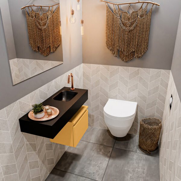 MONDIAZ ANDOR 40cm toiletmeubel ocher. LEX 80cm wastafel urban positie rechts. Met 1 kraangat