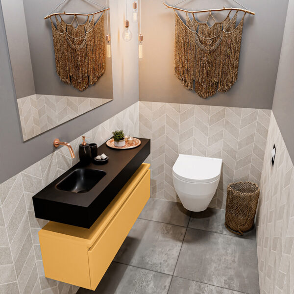 MONDIAZ ANDOR 100cm toiletmeubel ocher. LEX 100cm wastafel urban positie links. Zonder kraangat