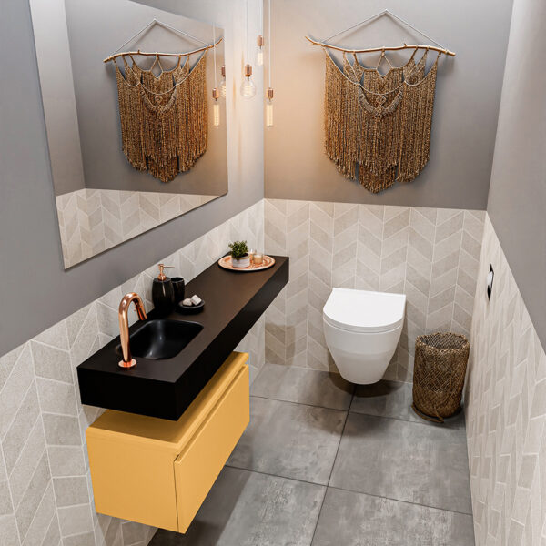 MONDIAZ ANDOR 60cm toiletmeubel ocher. LEX 120cm wastafel urban positie links. Met 1 kraangat